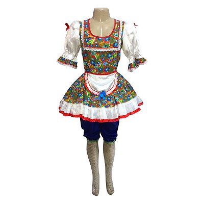 Vestido Junino Curto Avental Branco - SOMENTE ALUGUEL