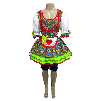 Vestido Junino Curto Avental com Coração - SOMENTE ALUGUEL
