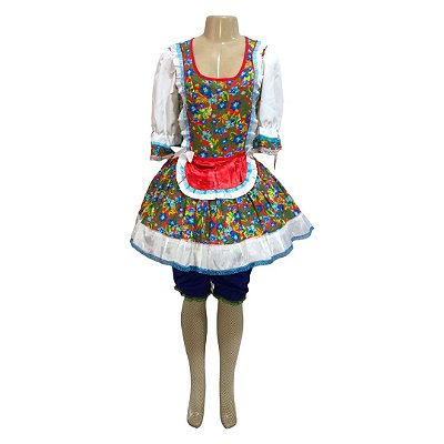Vestido Junino Curto com Avental Vermelho - SOMENTE ALUGUEL