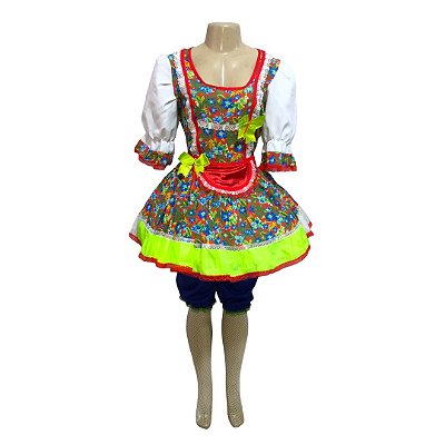 Vestido Junino Curto Avental com Laço - SOMENTE ALUGUEL