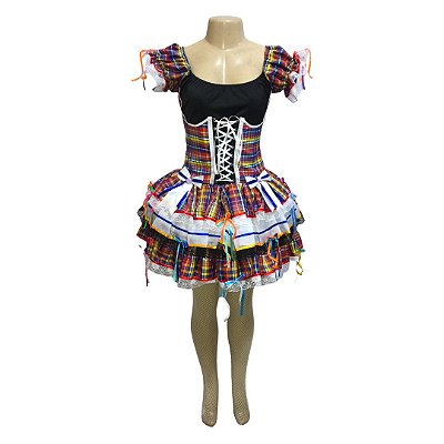 Vestido Junino Super Luxo Camila com Corselet - SOMENTE ALUGUEL