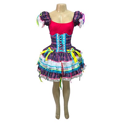 Vestido Junino Super Luxo Catarina com Corselet - SOMENTE ALUGUEL