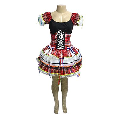 Vestido Junino Super Luxo Paola com Corselet - SOMENTE ALUGUEL