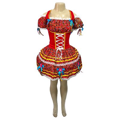 Vestido Junino Super Luxo Valentina Trançado - SOMENTE ALUGUEL
