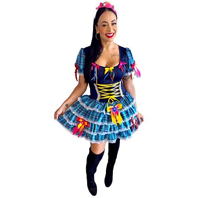 Vestido Junino Super Luxo Violeta Trançado - SOMENTE ALUGUEL