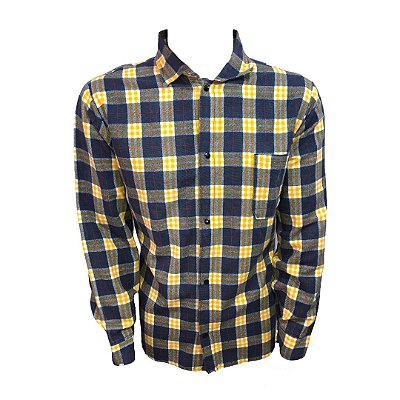 Camisa Caipira Xadrez Flanelada Azul/Amar - SOMENTE ALUGUEL