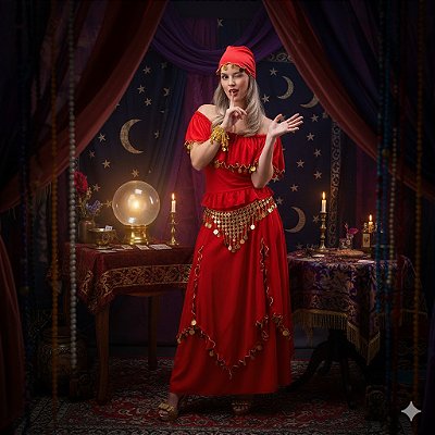 Fantasia Cigana Conjunto Babados Adulto - SOMENTE ALUGUEL