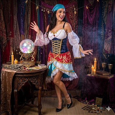 Fantasia Cigana Longa Ouro Adulto - SOMENTE ALUGUEL