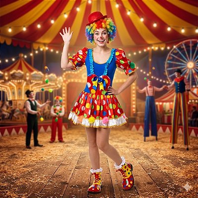 Fantasia Palhaça Collant Adulto - SOMENTE ALUGUEL