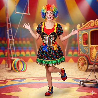 Fantasia Palhaça Collant Luxo Adulto - SOMENTE ALUGUEL