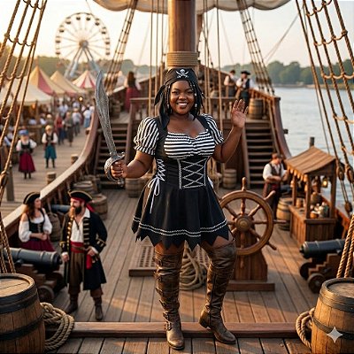 Fantasia Feminina Pirata Listras Plus Adulto - SOMENTE ALUGUEL