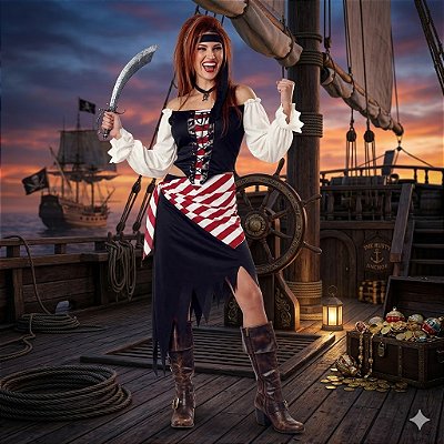 Fantasia Feminina Pirata Pontas Adulto - SOMENTE ALUGUEL