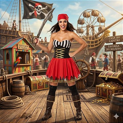 Fantasia Feminina Pirata Tomara que Caia Adulto - SOMENTE ALUGUEL