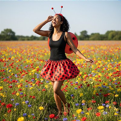 Fantasia Joaninha Collant Glitter Adulto - SOMENTE ALUGUEL