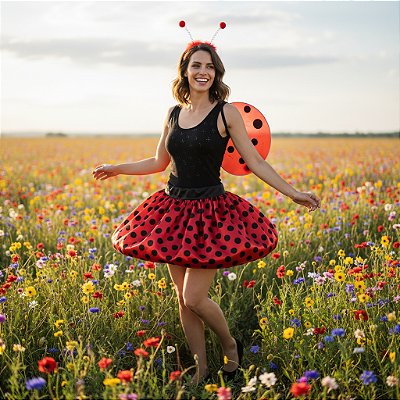 Fantasia Joaninha Conjunto Collant Adulto - SOMENTE ALUGUEL