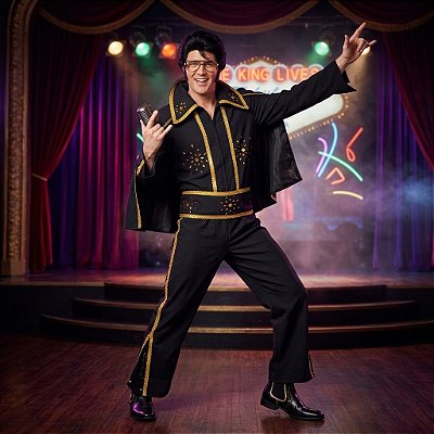 Fantasia Elvis Black Adulto - SOMENTE ALUGUEL