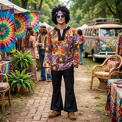 Fantasia Masculina Hippie Florido Adulto - SOMENTE ALUGUEL