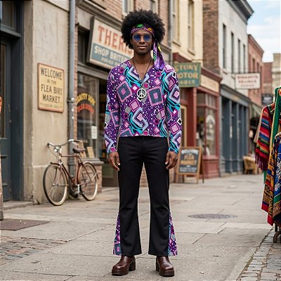 Fantasia Masculina Hippie Roxo Adulto - SOMENTE ALUGUEL