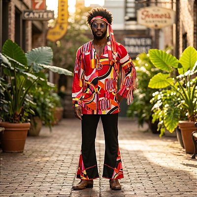 Fantasia Masculina Hippie Vermelho Adulto - SOMENTE ALUGUEL