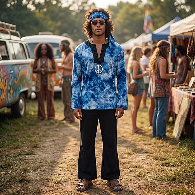 Fantasia Masculina Hippie Tye Dye Adulto - SOMENTE ALUGUEL