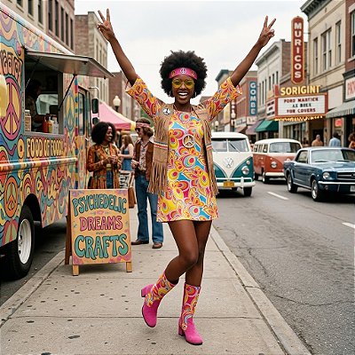 Fantasia Feminina Hippie Vestilo Manga Longa Adulto - SOMENTE ALUGUEL