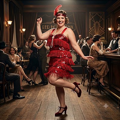 Fantasia Melindrosa com Franjas Luxo Adulto - SOMENTE ALUGUEL