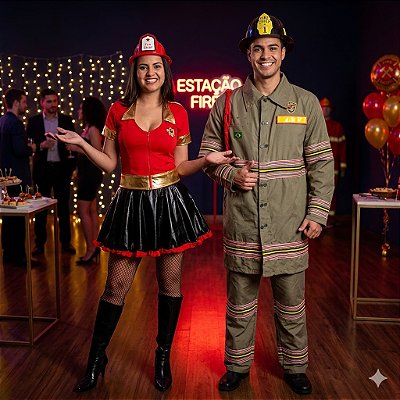 Fantasias Casal Bombeiros Luxo - SOMENTE ALUGUEL