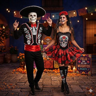 Fantasias Casal Caveira Mexicana - SOMENTE ALUGUEL