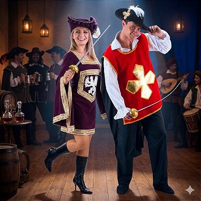 Fantasias Casal Mosqueteiros - SOMENTE ALUGUEL