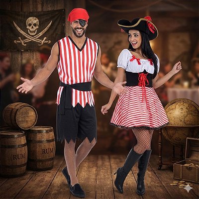 Fantasias Casal Pirata Verão - SOMENTE ALUGUEL