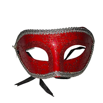 Máscara Vermelha Glitter Borda Prata A23