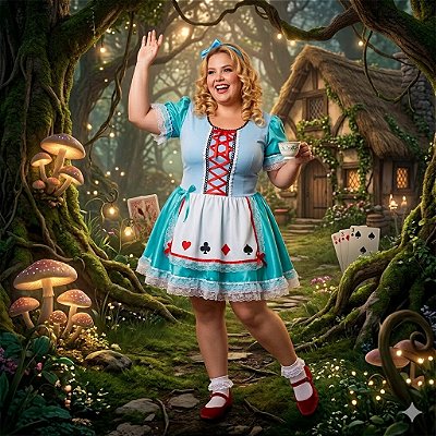 Fantasia Alice Collant Plus Adulto - SOMENTE ALUGUEL