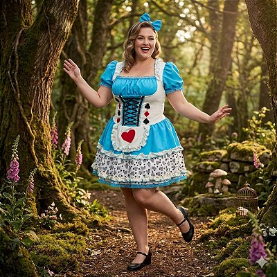 Fantasia Alice Corações Plus Luxo Adulto - SOMENTE ALUGUEL