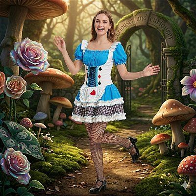 Fantasia Alice Xadrez Luxo Adulto - SOMENTE ALUGUEL