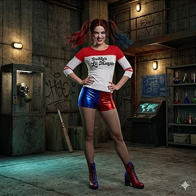 Fantasia Arlequina Conjunto Luxo Adulto - SOMENTE ALUGUEL