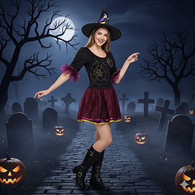 Fantasia Bruxa Conjunto Colltan Glitter - SOMENTE ALUGUEL