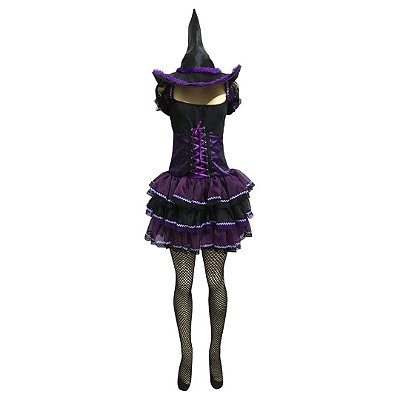 Bruxa Corpete Morcegos Roxo - SOMENTE ALUGUEL