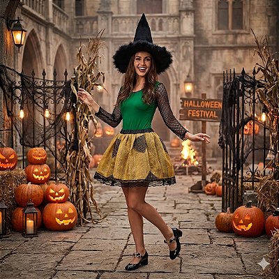 Fantasia Bruxa Juta Collant Adulto - SOMENTE ALUGUEL