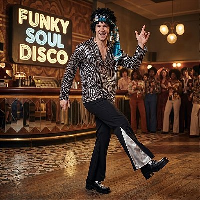 Fantasia Discoteca Masculino Zebra Adulto - SOMENTE ALUGUEL