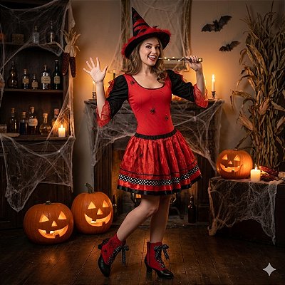 Fantasia Feiticeira Vermelha Adulto - SOMENTE ALUGUEL