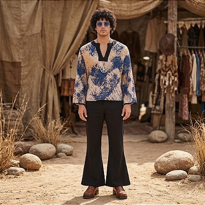 Fantasia Hippie Masculino Azul Adulto - SOMENTE ALUGUEL