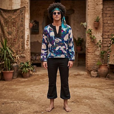 Fantasia Hippie Masculino Verde Adulto - SOMENTE ALUGUEL