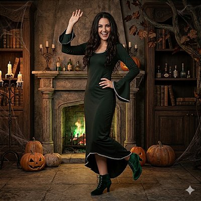 Fantasia Mortícia Helanca Adulto - SOMENTE ALUGUEL