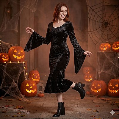 Fantasia Mortícia Veludo Adulto - SOMENTE ALUGUEL