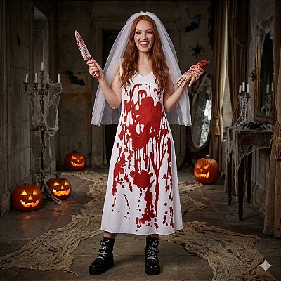 Fantasia Noiva Assassina Fina Adulto - SOMENTE ALUGUEL