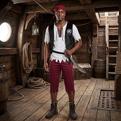 Fantasia Pirata Juvenil Vinho - SOMENTE ALUGUEL