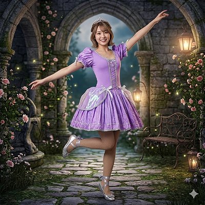 Fantasia Rapunzel Curta Tule Adulto - SOMENTE ALUGUEL