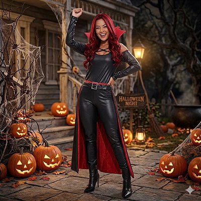 Fantasia Vampira Macacão Luxo Adulto - SOMENTE ALUGUEL