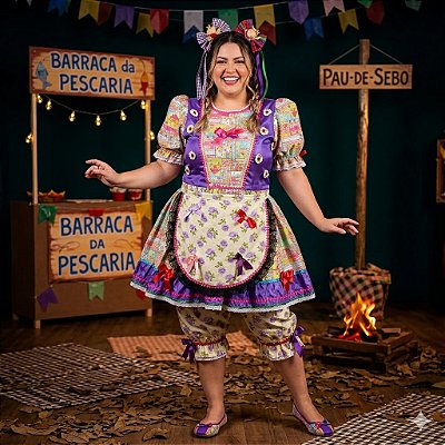 Fantasia Vestido Junino Quadrinhos Adulto - SOMENTE ALUGUEL
