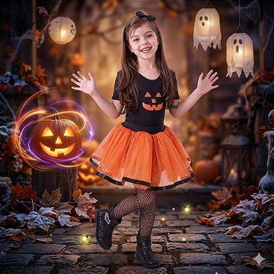 Fantasia Infantil Abóbora Conjunto Feminina Leg